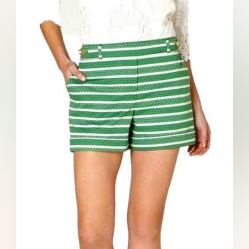 Anthropologie Meadow Rue NWT High Waist Green and White Striped Shorts Size 4